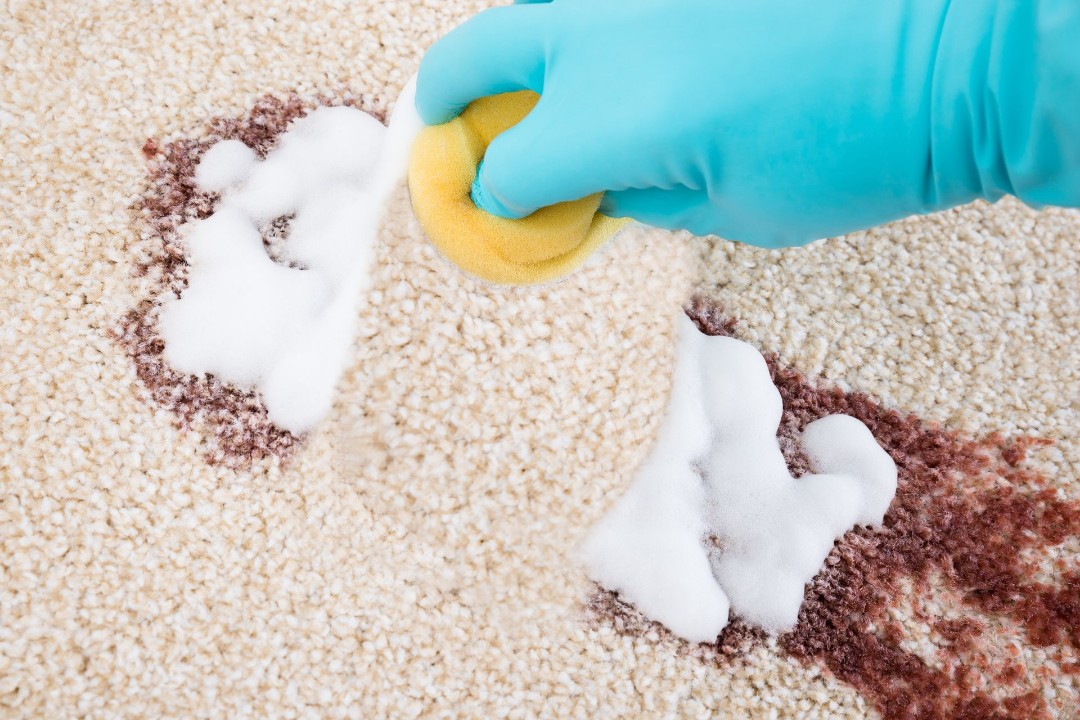 Spot cleaning a stain after a spill.