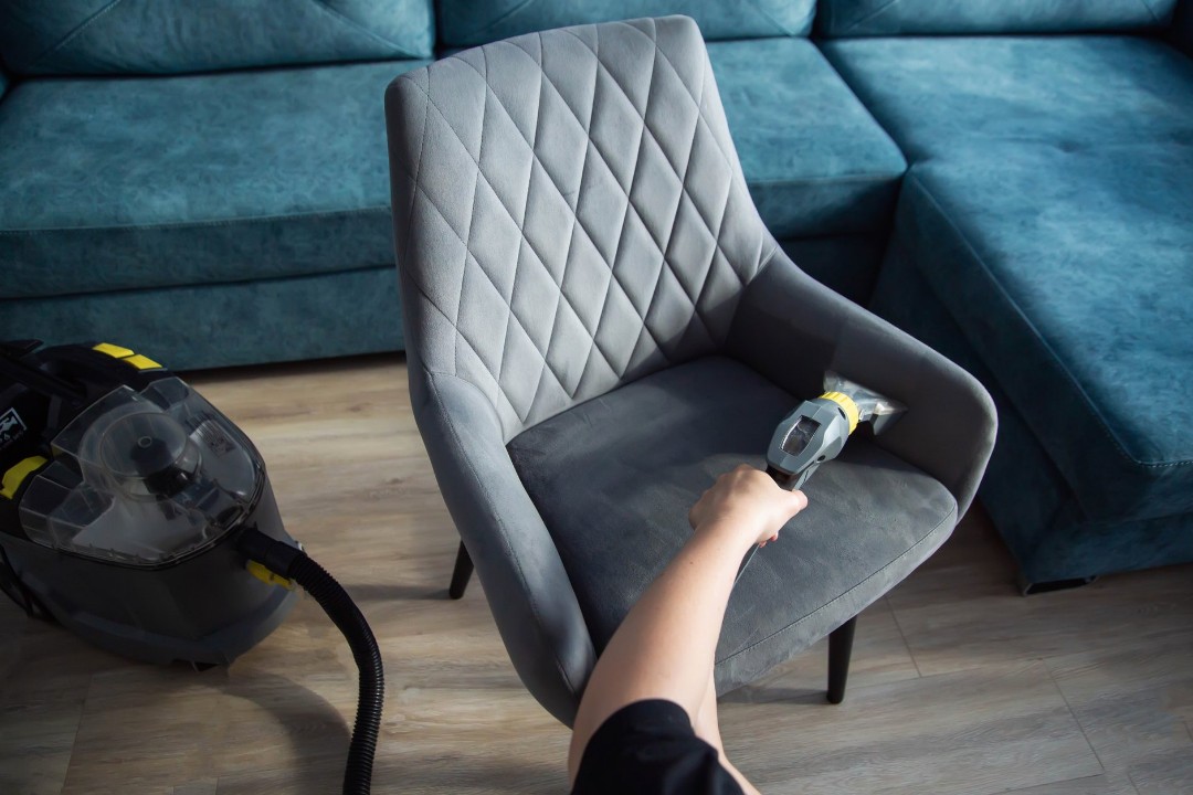Upholstered chair cleaned regularly.
