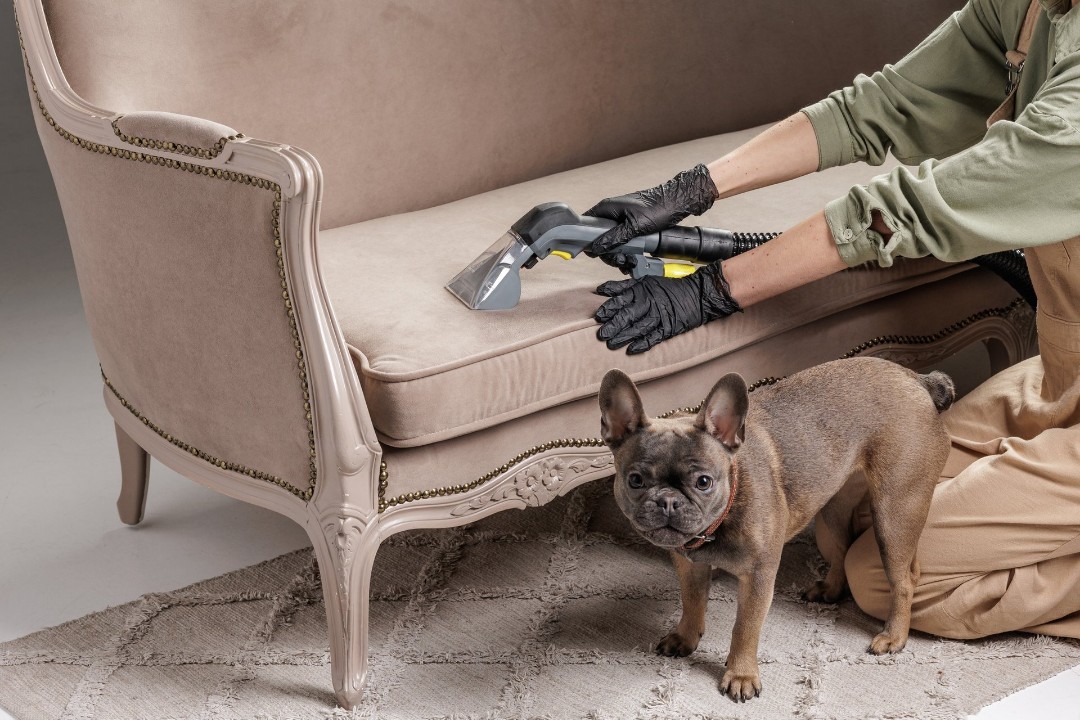 Professional upholstery cleaning of sofa with pets in the home