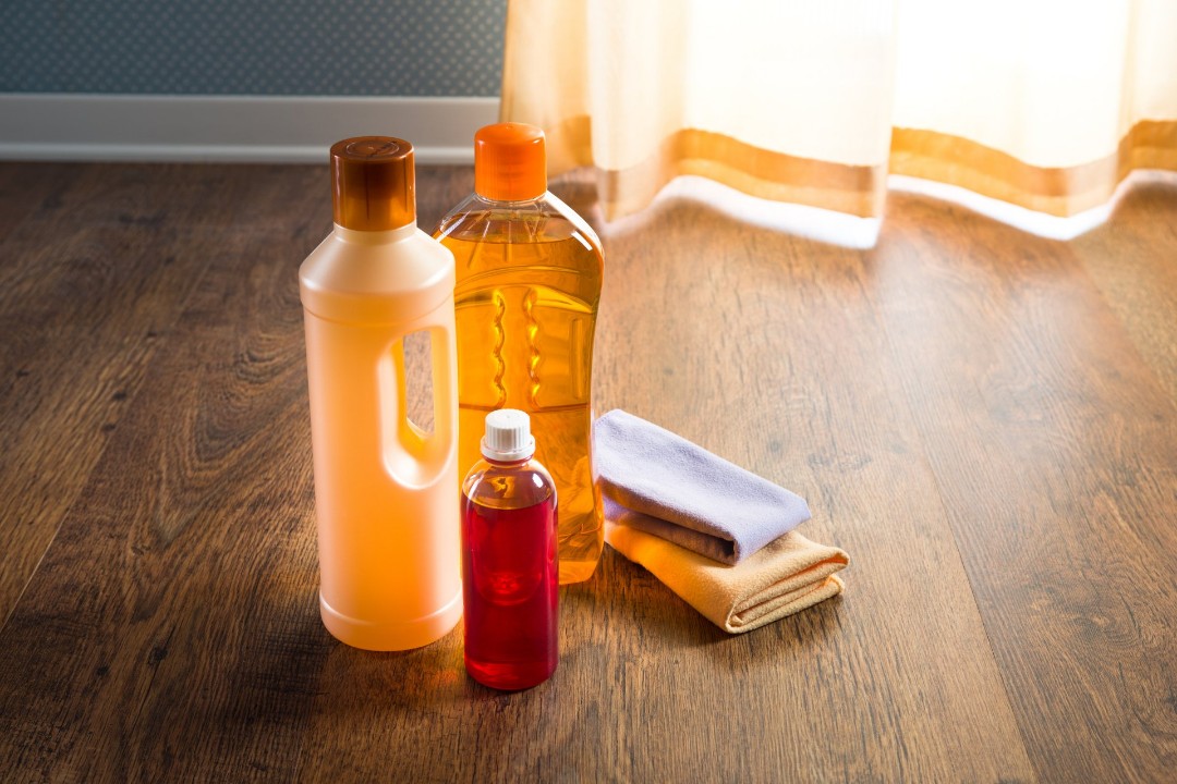 Variety of hardwood floor cleaning bottles
